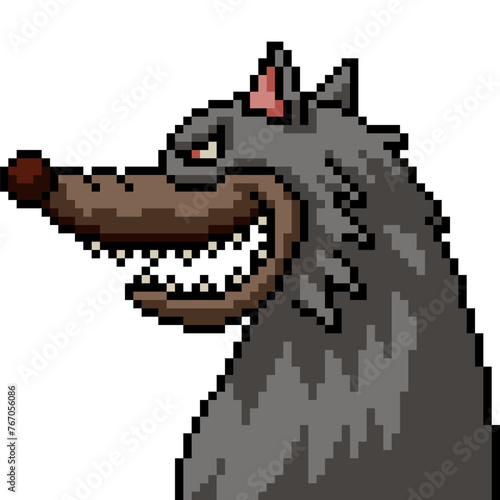 pixel art of wolf smile grin