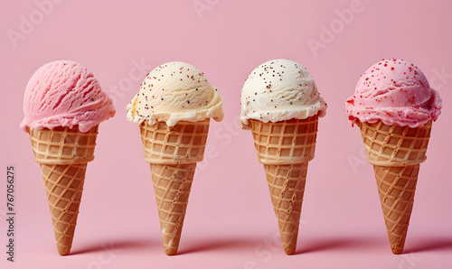 Assorted Ice Cream Cones on a Two-Tone Background for Sweet Summer Treat