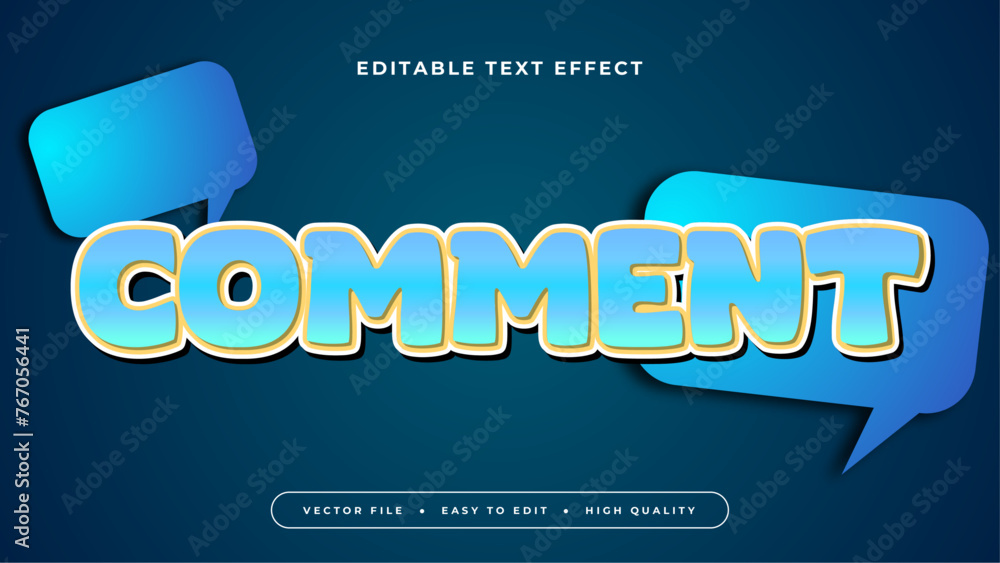 Blue and yellow comment 3d editable text effect - font style - obrazy, fototapety, plakaty 