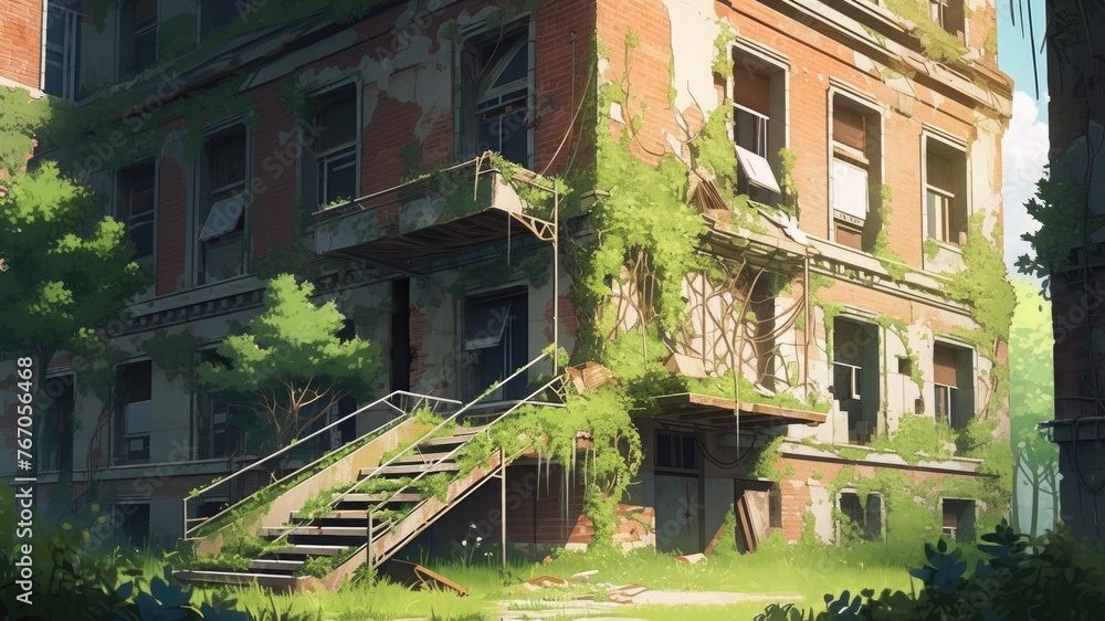 Fototapeta premium 夏草と廃墟_1