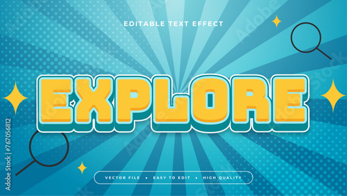 Blue and yellow explore 3d editable text effect - font style