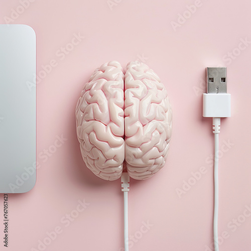 A brain is attached to a white cord
