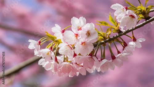 Background of cherry blossom tree in delicate pink bloom