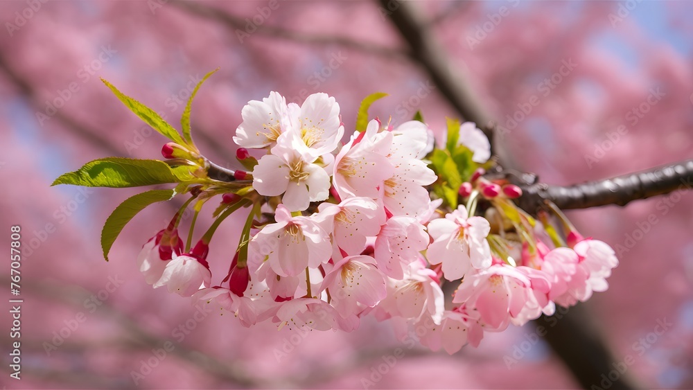 Fototapeta premium Background of cherry blossom tree in delicate pink bloom
