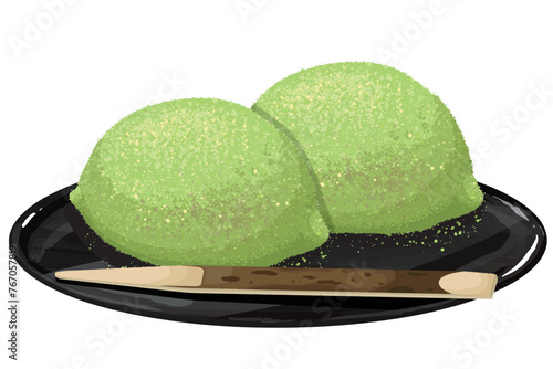 お盆にのせたうぐいす餅　2つ　菓子切つき