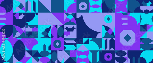 Purple violet and blue geometric mosaic seamless pattern illustration with creative abstract shapes. For banner, background, cover, poster, wallpaper, presentation background, certificate