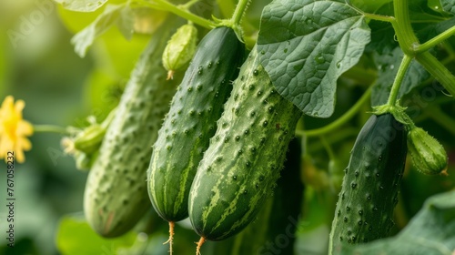 Growing cucumber harvest and producing vegetables cultivation. Concept of small eco green business organic farming gardening and healthy food