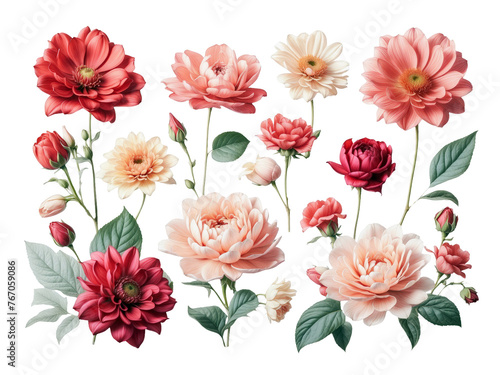 Assorted colorful rose flowers on transparent background, png. Generative ai