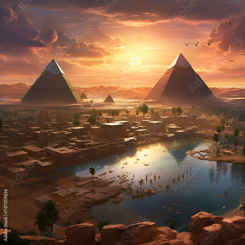 pyramids at sunset