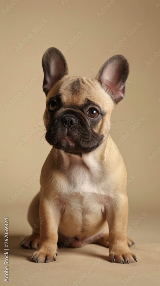 french bulldog puppy isolated in beige background 