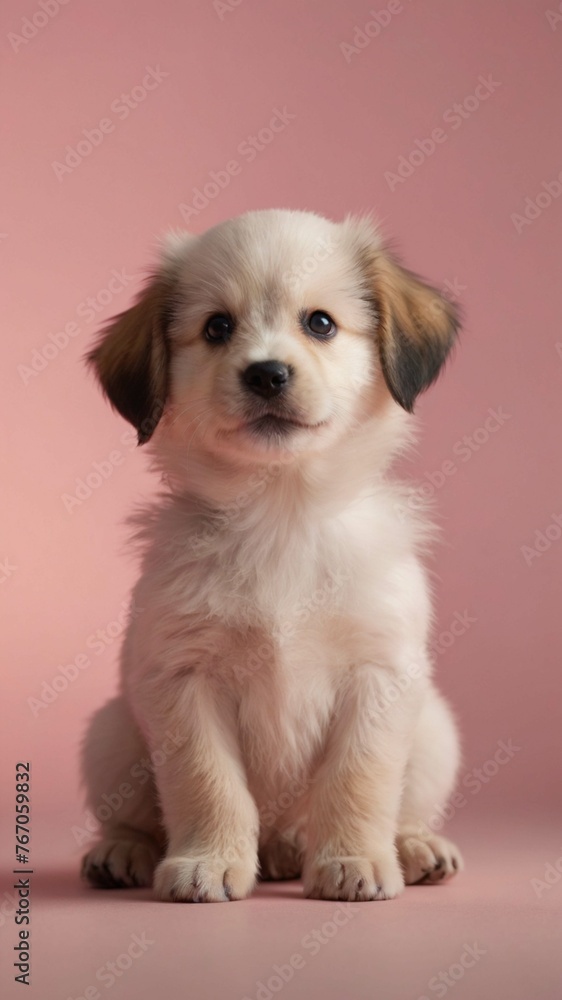 golden retriever puppy isolated in pink background 