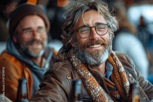 Man with glasses and beard smiles next to another man at event photo