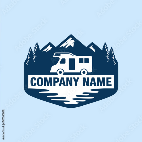 Recreational vehicle or adventure and camper trailer logo template, travel and leisure vector design.