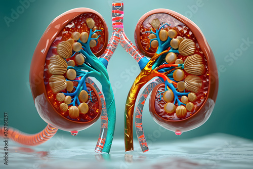 Human kidneys anatomy, structure, physiology, cross-section, Medical Profession, Morphology. 3d illustration photo