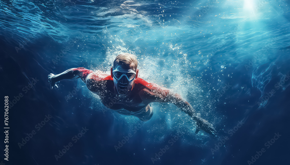 Swimmer swimming in pool at games competition