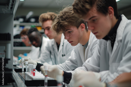 students men in lab make training