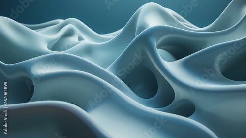 3D rendering of a smooth, liquid-like surface with a gradient of light blue and white colors.