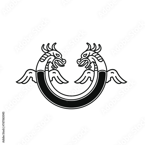vector illustration of nordic ancient dragon logo icon with symbol of strength and power