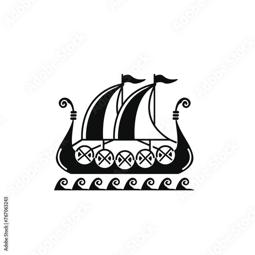 vector illustration of viking ship logo icon for trade, transportation and art goods industries