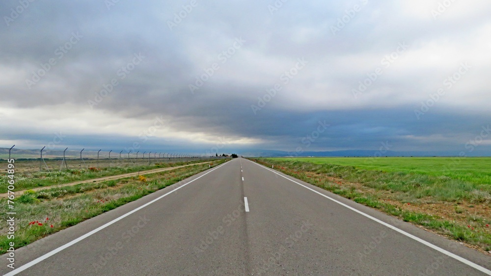 lonely straight road loneliness empty spain province teruel