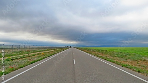 lonely straight road loneliness empty spain province teruel photo
