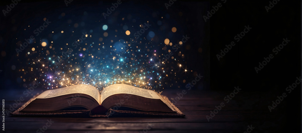 Old book with magic lights,  world book day , book day , book, world book day , book day concept - obrazy, fototapety, plakaty 