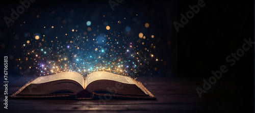 Old book with magic lights,  world book day , book day , book, world book day , book day concept photo
