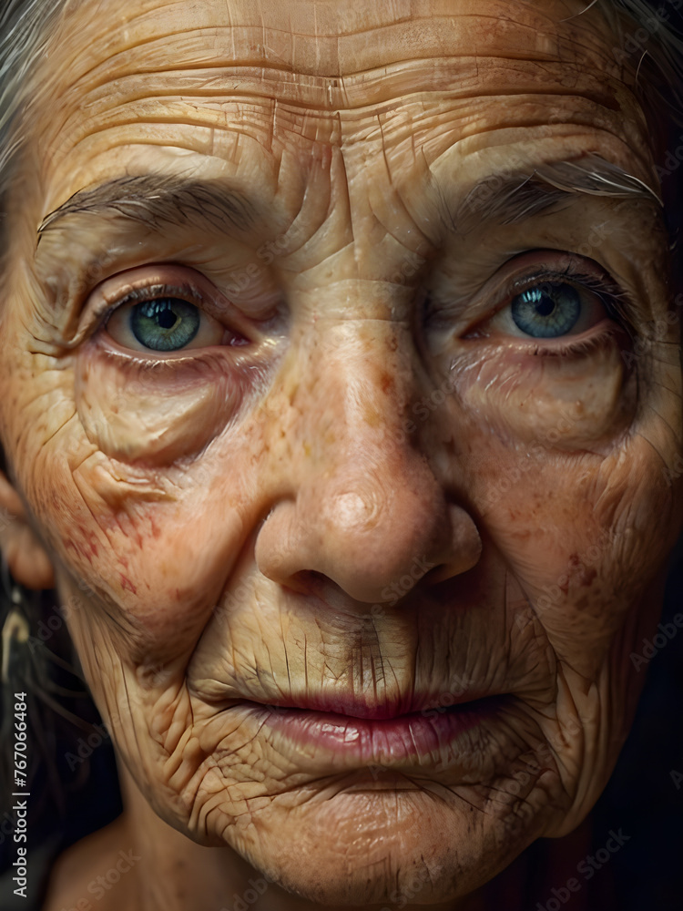 Portrait of an old wrinkled woman with great sadness in her eyes. Portrait of an old wrinkled woman with great sadness in her eyes.