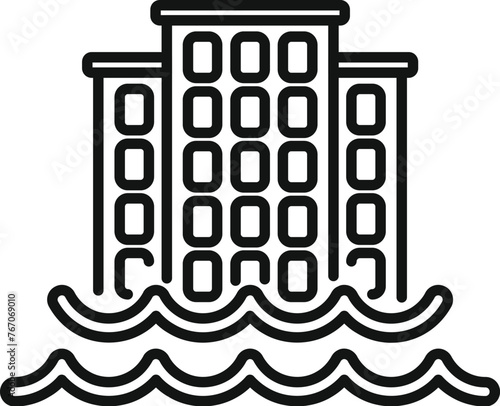 Coast city in floods icon outline vector. Climate change disasters. Earth coast problem