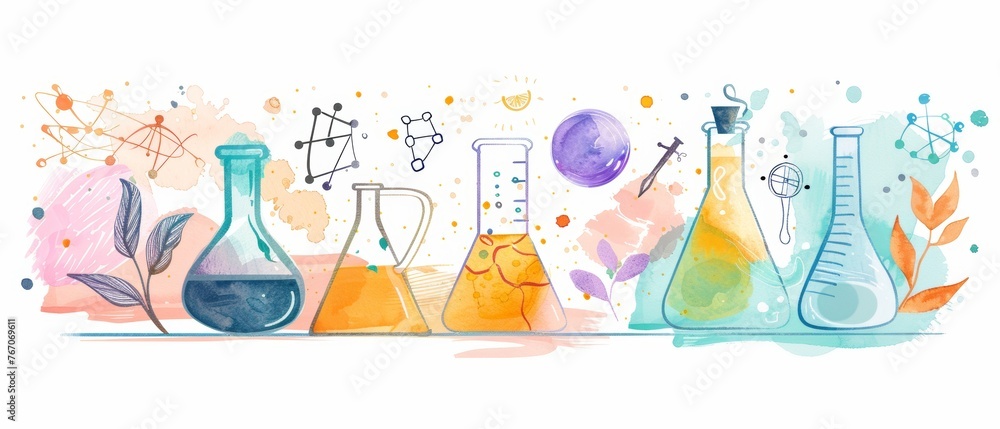 The set of chemistry and science icons is a hand drawn doodle style collection of laboratory equipment. Kids chemistry and science elements, formulas, and test tubes for children. It has a lettering The set of chemistry and science icons is a hand drawn doodle style collection of laboratory equipment. Kids chemistry and science elements, formulas, and test tubes for children. It has a lettering