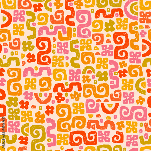 Cute hand drawn seamless pattern with vibrant colors, retro design, great for fabrics, wallpaper, wrapping - vector design