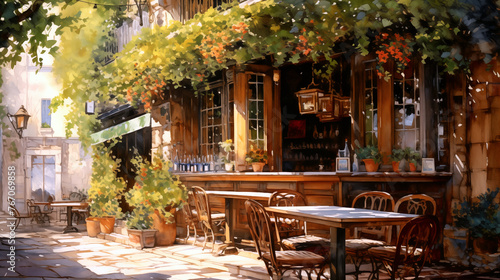 Italian cafe, Italian's coffee shop, watercolor painting