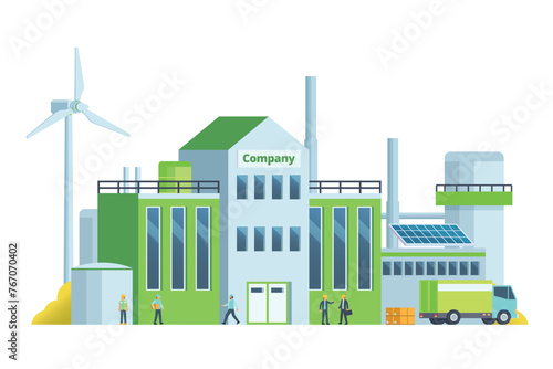 Green factory building illustration, vector elements for city and industry illustration	