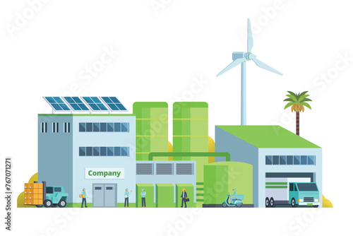 Green factory building illustration, vector elements for city and industry illustration	