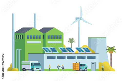 Green factory building illustration  vector elements for city and industry illustration 