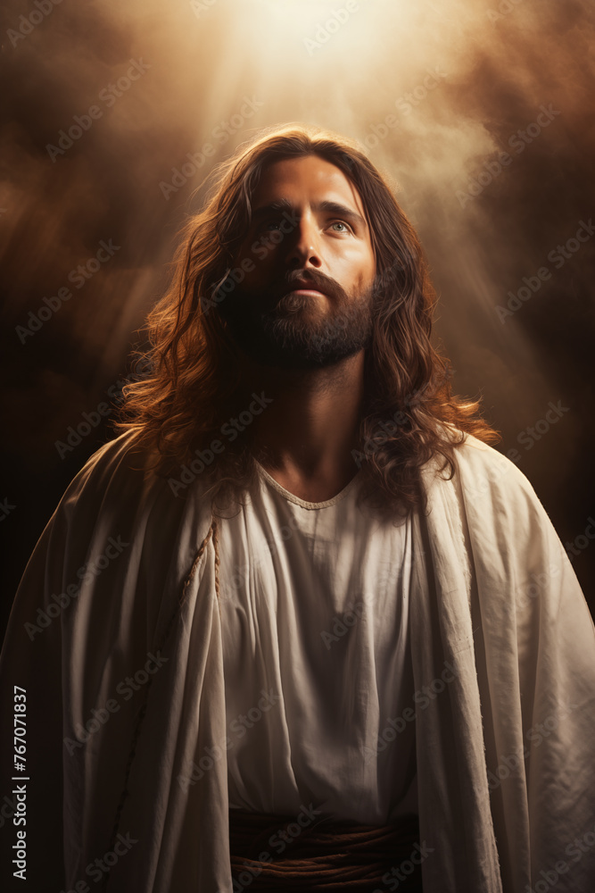 Portrait of Jesus Christ. Jesus praying to God. Resurrection and Glory. Christian Easter Background. Glory of Christ. Crucification of Jesus, resurrection Sunday. Portrait of Jesus Christ. Jesus praying to God. Resurrection and Glory. Christian Easter Background. Glory of Christ. Crucification of Jesus, resurrection Sunday.