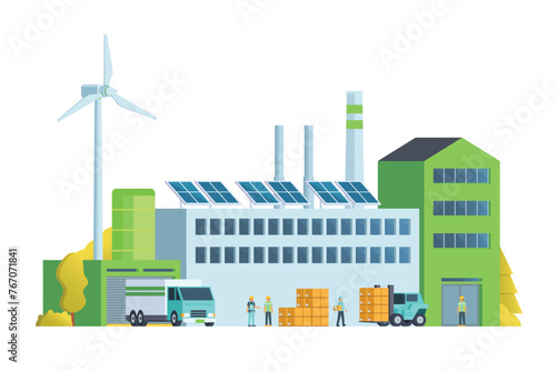 Green factory building illustration, vector elements for city and industry illustration	