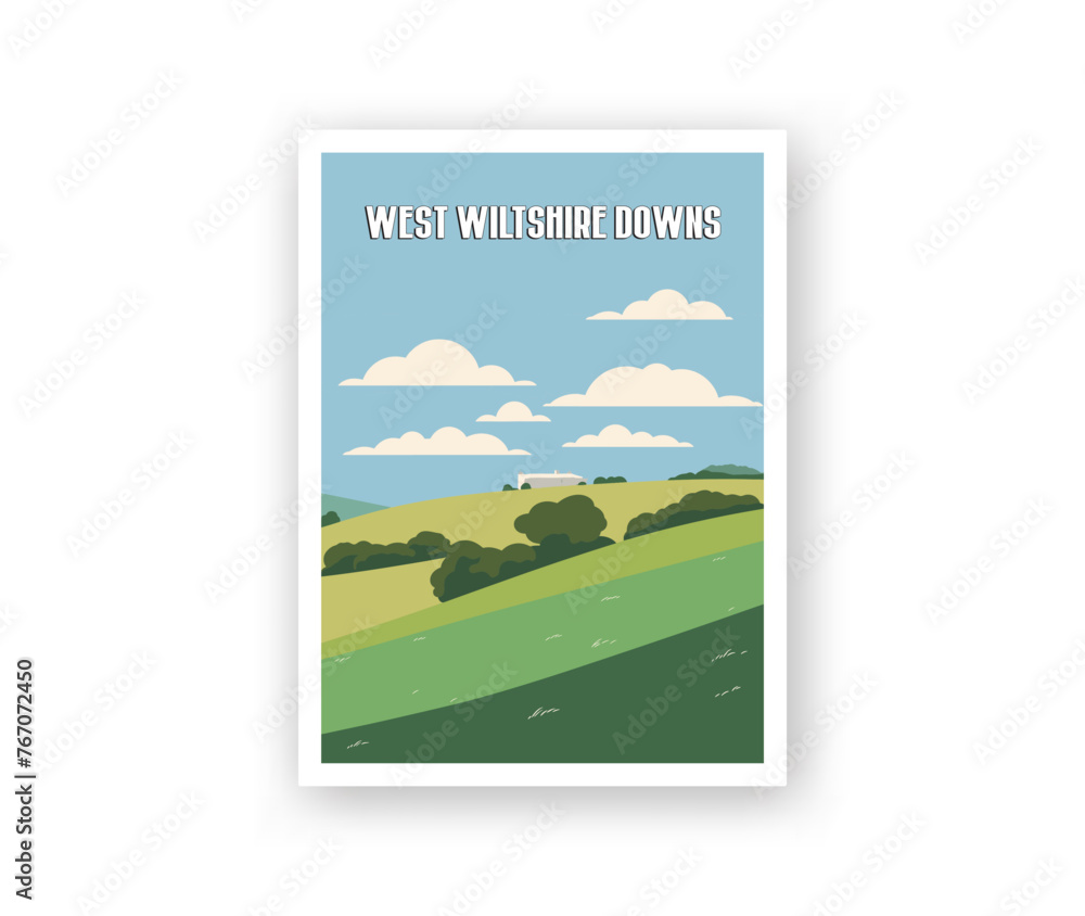 Fototapeta premium West Wiltshire Downs Illustration Art. Travel Poster Wall Art. Minimalist Vector art
