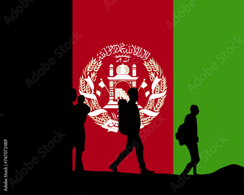 Immigration and refugees front of Afghanistan flag, immigrant and refugee concept