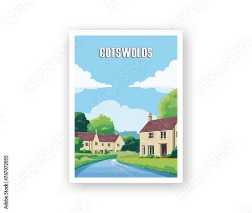 Cotswolds Illustration Art. Travel Poster Wall Art. Minimalist Vector art