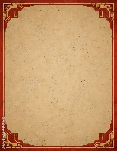 red and gold geometric Chinese border on worn paper
