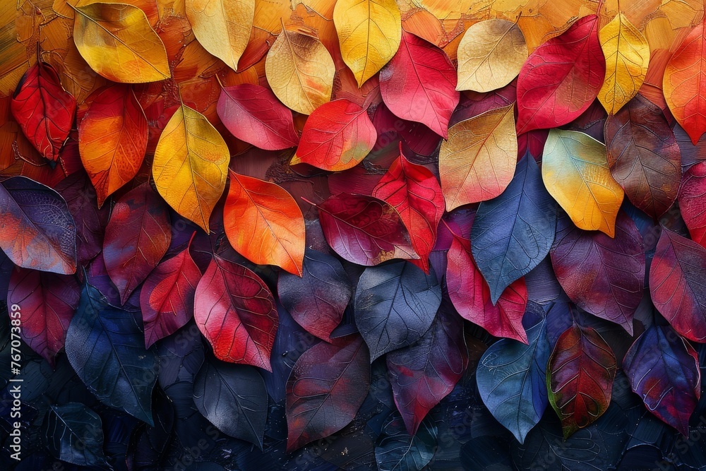 A tapestry of colorful, shaped leaves set against a vibrant background, celebrating the beauty of nature   