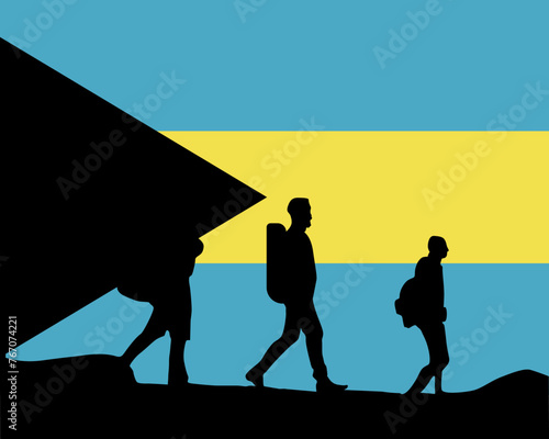 Immigration and refugees front of Bahamas flag, immigrant and refugee concept