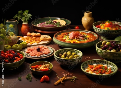 Mediterranean antipasto platter with meats and olives