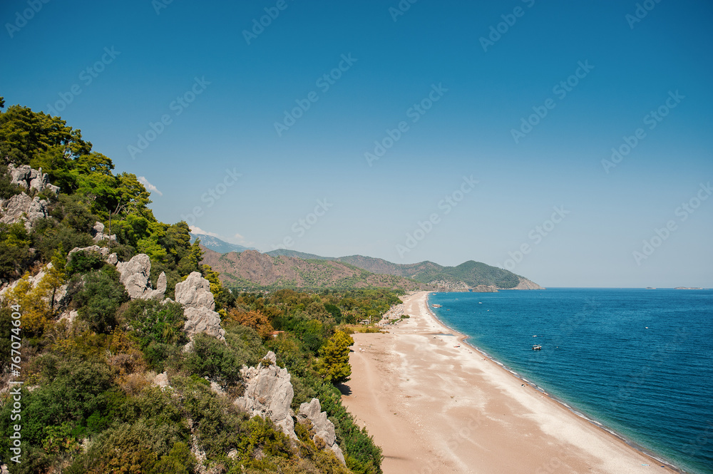 Beautiful landscape with beach, mountain and blue sky Beautiful landscape with beach, mountain and blue sky