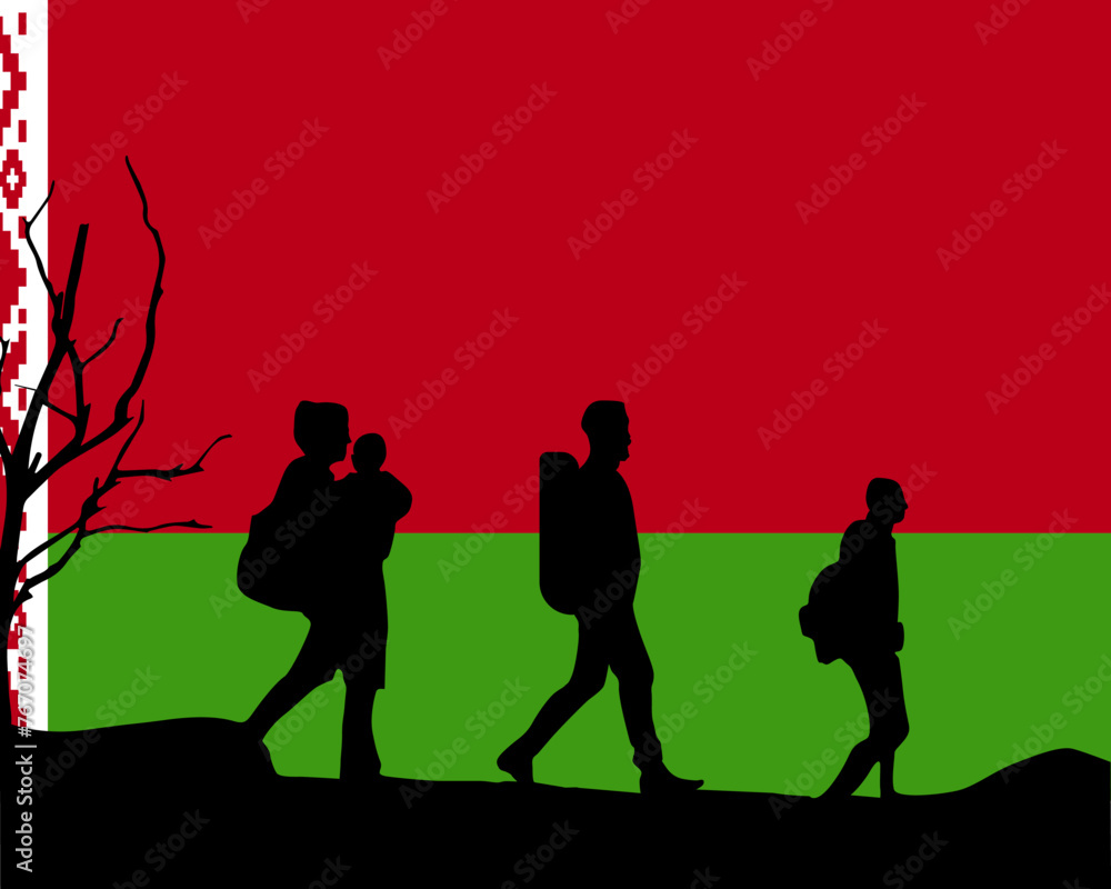 Immigration and refugees front of Belarus flag, immigrant and refugee concept Immigration and refugees front of Belarus flag, immigrant and refugee concept