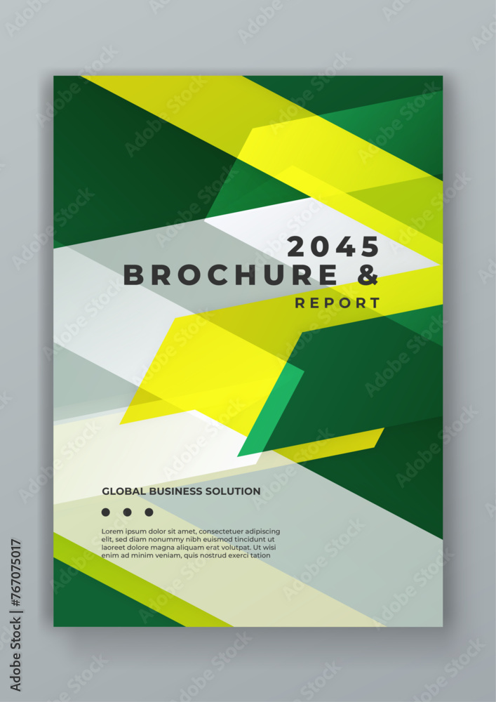 Green yellow and white vector business brochure template with geometrical shapes for annual report, cover, vector template brochures, flyers, presentations, leaflet, magazine a4 size