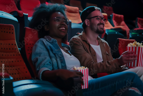 Friends Sharing Laughs at a Cinema Screening