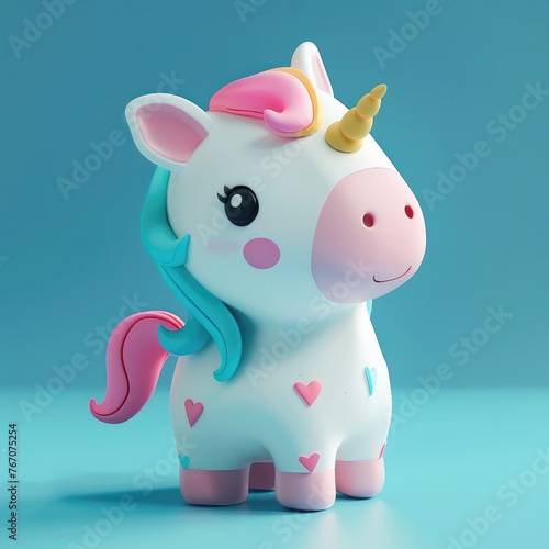 3d baby unicorn cute little fantasy animal with pink hearts  cartoon character