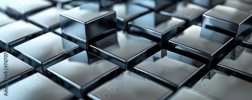 Abstract geometric background with futuristic technology cubes. Metal cubes on dark background, blockchain concept.
